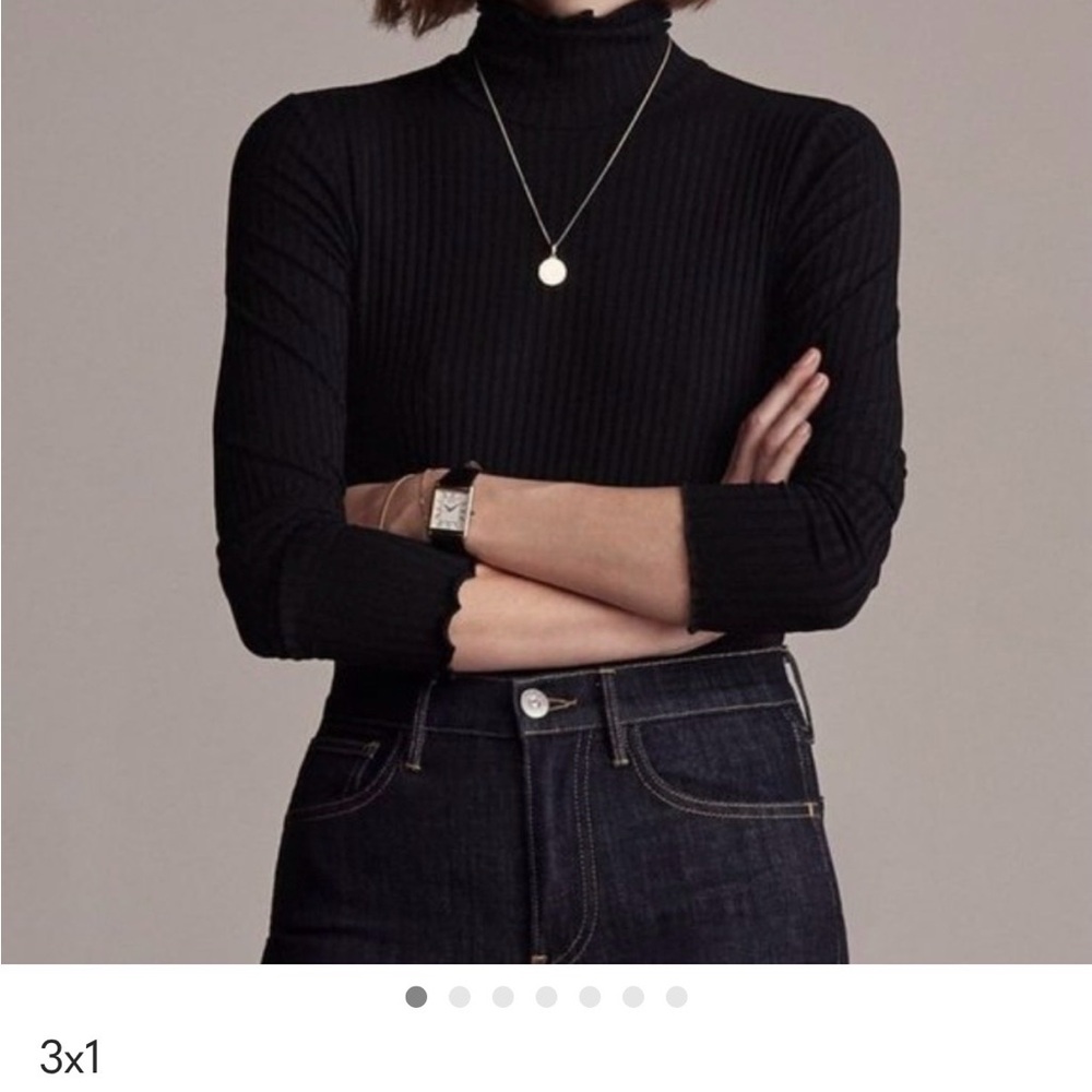 Ribbed-Knit 3x1 Turtleneck with Lettuce-Edge Ruffles